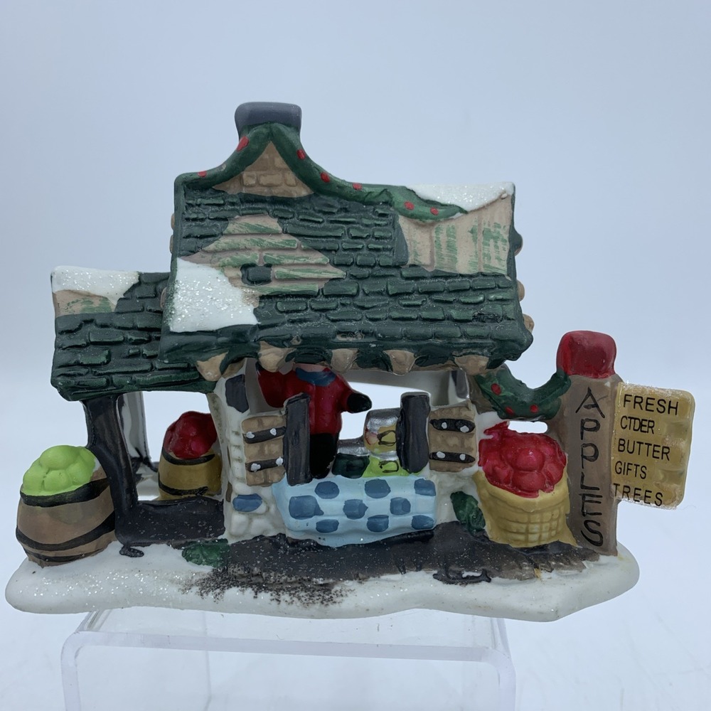 Vintage 2001 Cobblestone Corner Christmas‎ Village Apple Farm Stand Dollar Tree